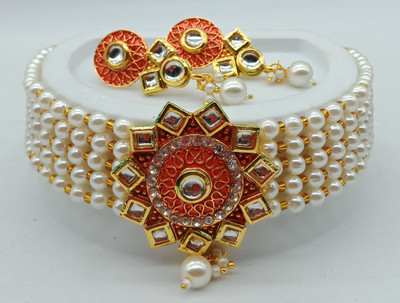 taransha Alloy Gold-plated Red, White Jewellery Set(Pack of 3)