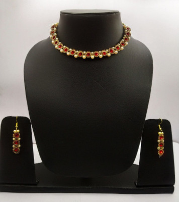 jatin imitation Alloy Gold-plated Gold, Red Jewellery Set(Pack of 1)
