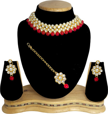 DIYA JEWELLERY Alloy Gold-plated Red Jewellery Set(Pack of 1)