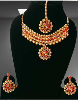 Pamadhya Alloy Gold-plated Red Jewellery Set(Pack of 1)