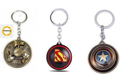WHITE POPCORN ThorHunter,Superman,CaptainAmericaShield Rotating Keychain Key Chain