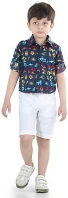 Aww Hunnie Boys Casual Shirt Shorts(Blue)