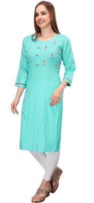 Mojca Fashion Women Solid Straight Kurta(Light Blue)