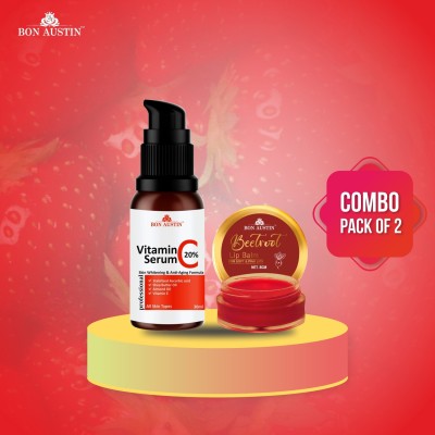 Bon Austin Vitamin C Serum (30 ml) & Beetroot Lip Balm ( 8 gm) Combo Pack Of 2 items Fruity(Pack of: 2, 38 g)