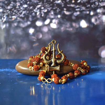 psight Shiv Trshul damru Gold-Plated Lord Shiva Locket Wood Pendant rudraksha moti mala Wood Pendant Set