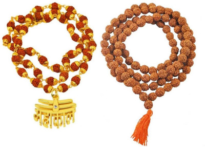 oyssta 2 Combo Mahakal Locket With Golden Cap Rudraksh Mala Gold-plated Plated Wood Chain