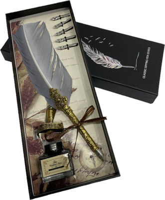 Hayman Antique Dip Feather Calligraphy Pen with Stand,with 5 Pcs Nib Calligraphy(Ink Color - Black)