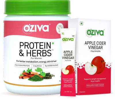 OZiva Protein & Herbs Women Weight loss Combo with Apple Cider Vinegar Fizzy Pack of 1 Whey Protein(500 g, Chocolate)