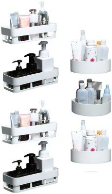 KRONIC pack of 7 Multipurpose Bathroom Shelves, Kitchen Corner Rack Shelf with Sticker Plastic Wall Shelf(Number of Shelves - 7, White)