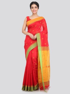 PinkLoom Woven Handloom Cotton Blend Saree(Red)