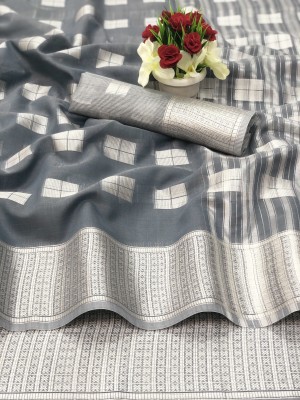 het designer studio Self Design, Paisley, Digital Print, Blocked Printed, Woven, Graphic Print, Checkered Banarasi Jacquard, Art Silk Saree(Grey)