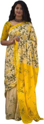 NIKHILAM Striped Handloom Pure Cotton Saree(Beige)