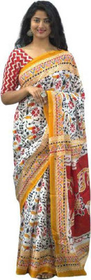 NIKHILAM Striped Handloom Pure Cotton Saree(Multicolor)