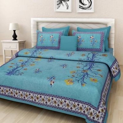 BRIJSHIKHA ENTERPRISES 180 TC Cotton Double Printed Flat Bedsheet(Pack of 1, Blue)