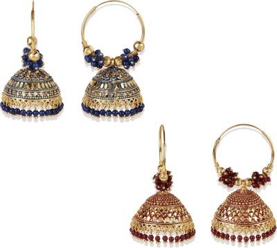 Anika's Creation Traditional Meenakari Designed Round shaped Jhumka Earring Pearl Brass Earring Set