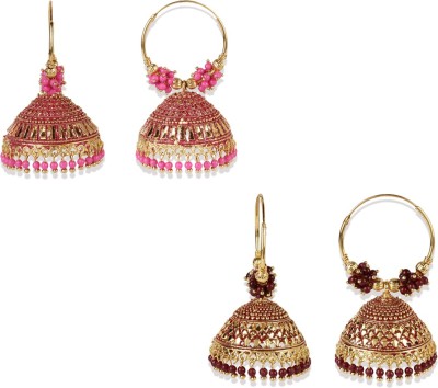 Anika's Creation Traditional Meenakari Designed Round shaped Jhumka Earring Pearl Brass Earring Set