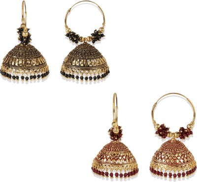 Anika's Creation Traditional Meenakari Designed Round shaped Jhumka Earring Pearl Brass Earring Set