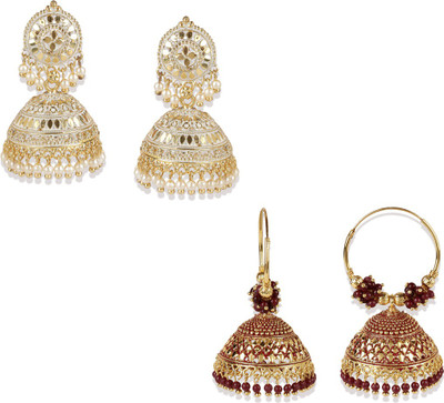 Anika's Creation Traditional Meenakari Designed Round shaped Jhumka Earring - Combo of 9 Pearl Brass Earring Set