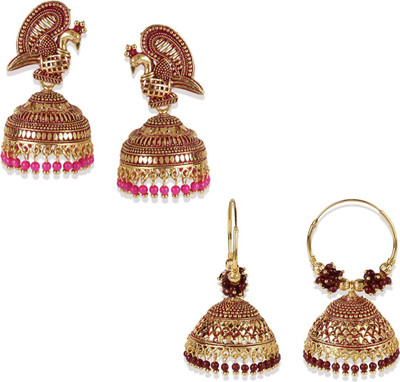 Anika's Creation Traditional Meenakari Designed Round shaped Jhumka Earring Pearl Brass Earring Set