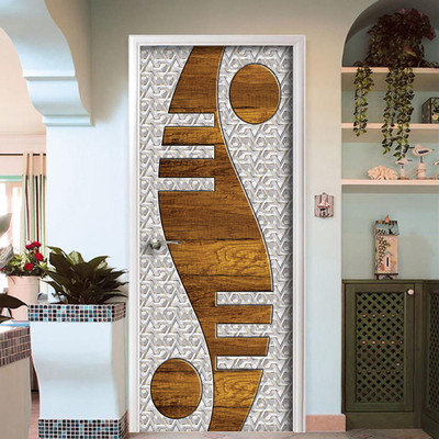 BPDESIGNSOLUTION 76.2 cm White & Brown Design Door Sticker Wallpaper Self Adhesive Sticker(Pack of 1)
