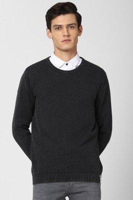 PETER ENGLAND Solid Round Neck Casual Men Black Sweater