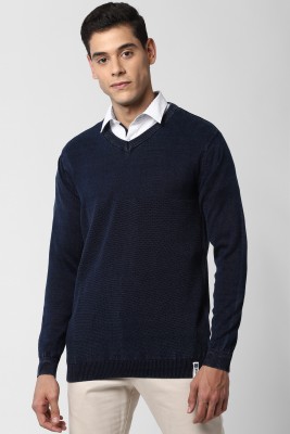 PETER ENGLAND Self Design Crew Neck Casual Men Blue Sweater