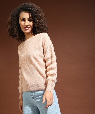 CAMPUS SUTRA Woven Round Neck Casual Women Pink Sweater