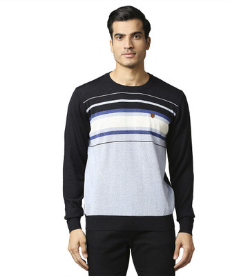 Raymond Woven Round Neck Casual Men Dark Blue Sweater