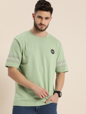 DIFFERENCE OF OPINION Striped Men Round Neck Green T-Shirt