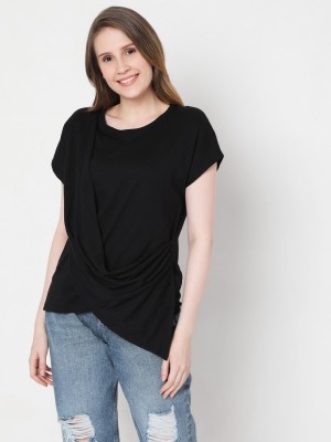 VERO MODA Solid Women Round Neck Black T-Shirt