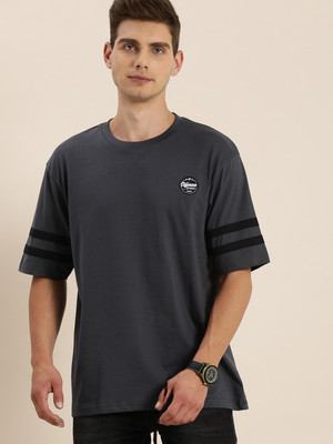 DIFFERENCE OF OPINION Striped Men Round Neck Grey T-Shirt