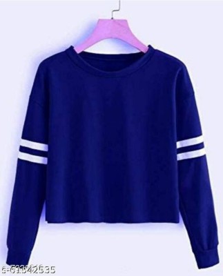 AT Fashion Striped Women Round Neck Blue T-Shirt