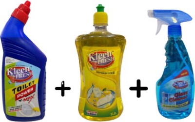 madhu store Kleen Fresh Cleaning Combo of 3 - Dishwash Gel, Glass Cleaner, Original Liquid Toilet Cleaner(3 x 0.33 L)