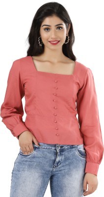 Fab Star Casual Solid Women Pink Top