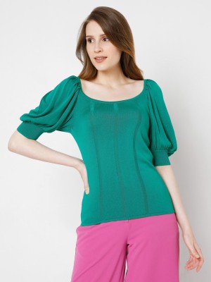 VERO MODA Casual Solid Women Green Top