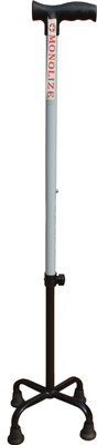 MONOLIZE 4 Leg Black Base Height Adjustable Men/Women/Old People Patient Grey Walking Stick