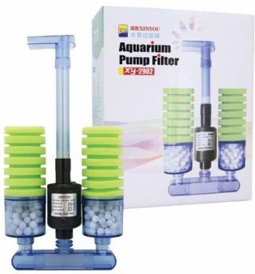 VAYINATO XY-2902 Biochemical Sponge Filter Pump with 2 Extra Black Sponge & Filter Media Sponge Aquarium Filter(Biological Filtration for Salt Water and Fresh Water)