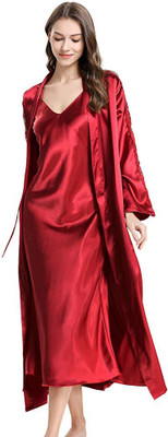 UWNAQA Women Nighty with Robe(Maroon)