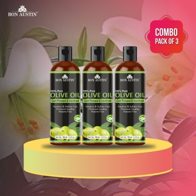 Bon Austin Premium Olive oil - Cold Pressed & Unrefined Combo pack of 3 bottles of 100 ml(300 ml)(300 ml)