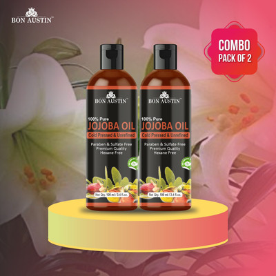 Bon Austin Premium Jojoba oil - Cold Pressed & Unrefined Combo pack of 2 bottles of 100 ml(200 ml)(200 ml)