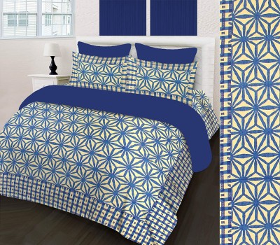 SheetKart 144 TC Cotton Double Geometric Flat Bedsheet(Pack of 1, Blue)