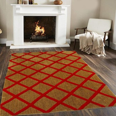 SPA Furnishing Brown, Red Polyester Carpet(5 ft,  X 9 ft, Rectangle)