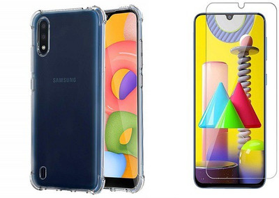 INT Bumper Case for samsung galaxy a01/samsung galaxy m01 bumper back cover & tempered glass(Transparent, Shock Proof)