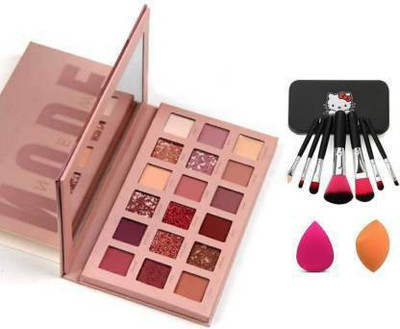 FOZZBY 18 color eyeshadow palette with 2 puff black brushes (10 Items in the set)(3 Items in the set)
