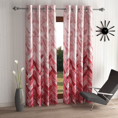 Home Sizzler 153 cm (5 ft) Polyester Semi Transparent Window Curtain (Pack Of 2)(Geometric, Maroon)