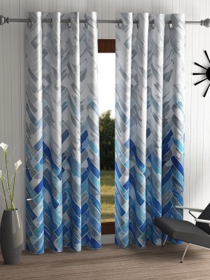 Home Sizzler 153 cm (5 ft) Polyester Semi Transparent Window Curtain (Pack Of 2)(Geometric, Blue)