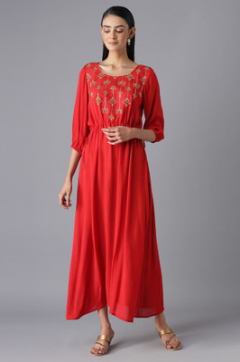 Aurelia Women Ethnic Dress Red Ankle Length Dress