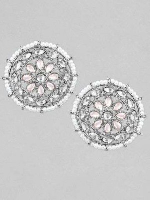 RUBANS Rubans Silver Plated Floral Embedded Pink Stone Studded Stud Earrings. Alloy Stud Earring