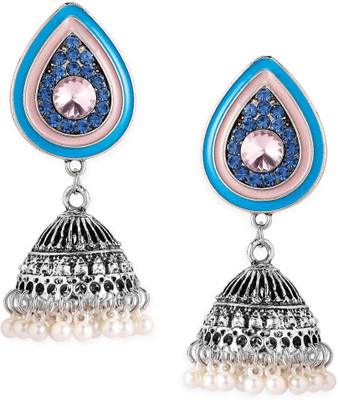 RUBANS Rubans Oxidised blue and pink enameled jhumka earring. Alloy Jhumki Earring