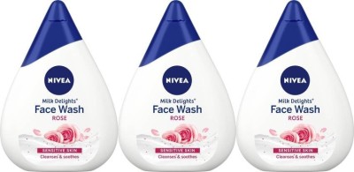 NIVEA MILK DELIGHT SENSTIVE SKIN CLEANSES ROSE FACE WASH 100 ML X 3 0.299 ml Face Wash